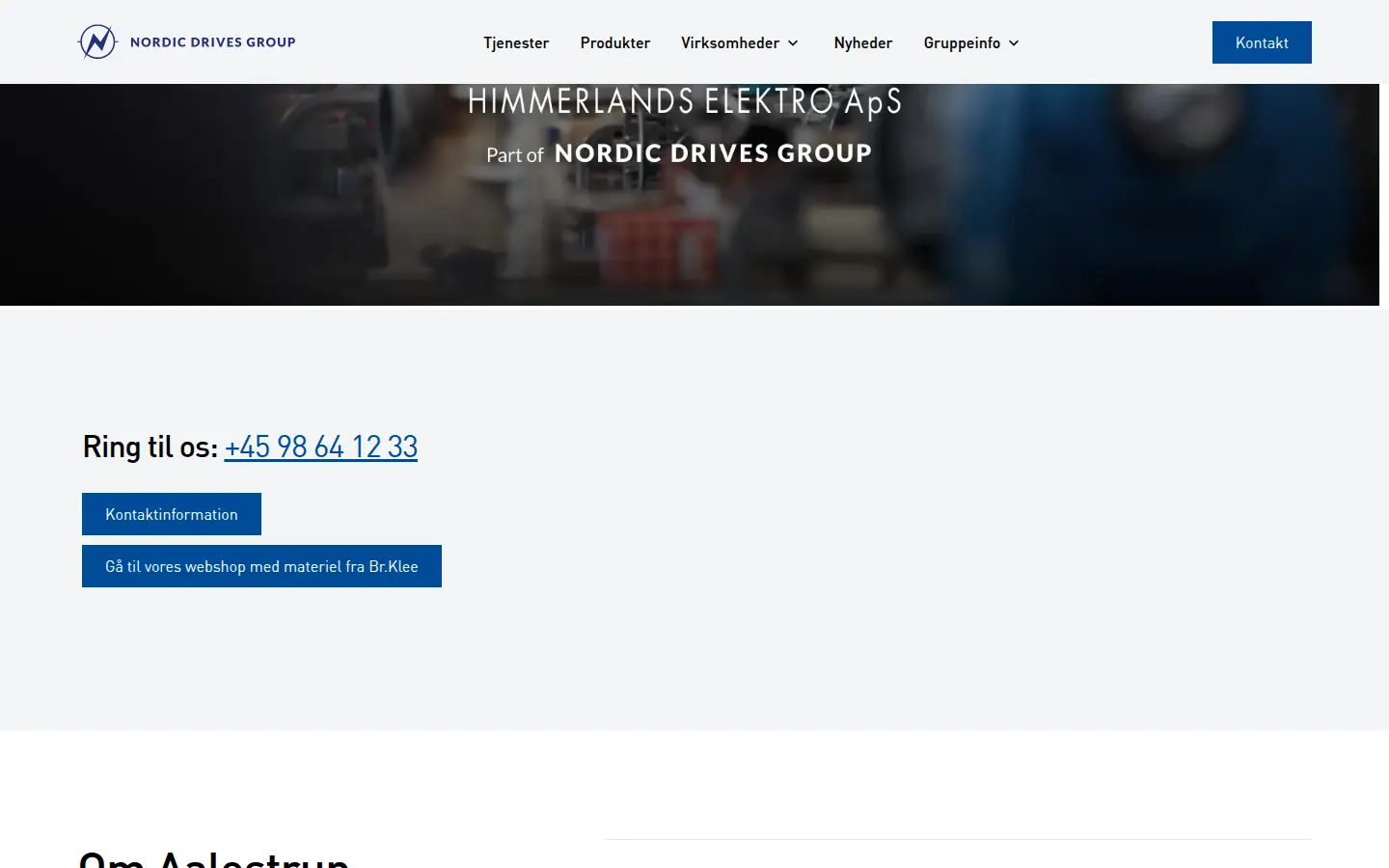 Skærmbillede af Aalestrup Elektros website