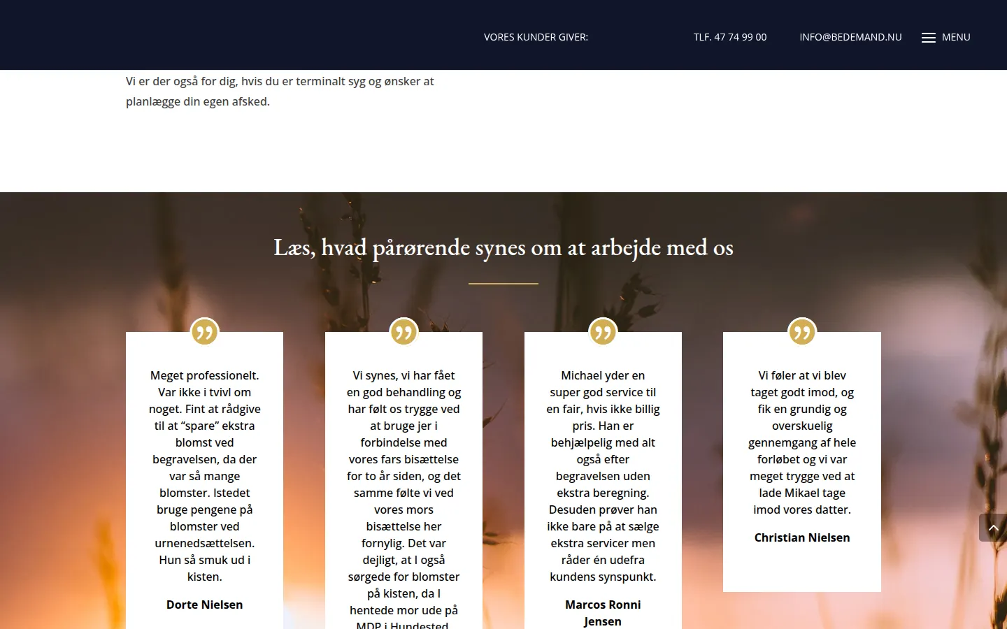 Skærmbillede af Bedemand.nus website