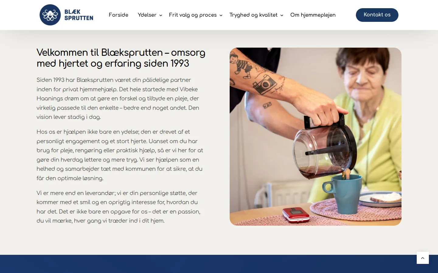 Skærmbillede af Blækspruttens website
