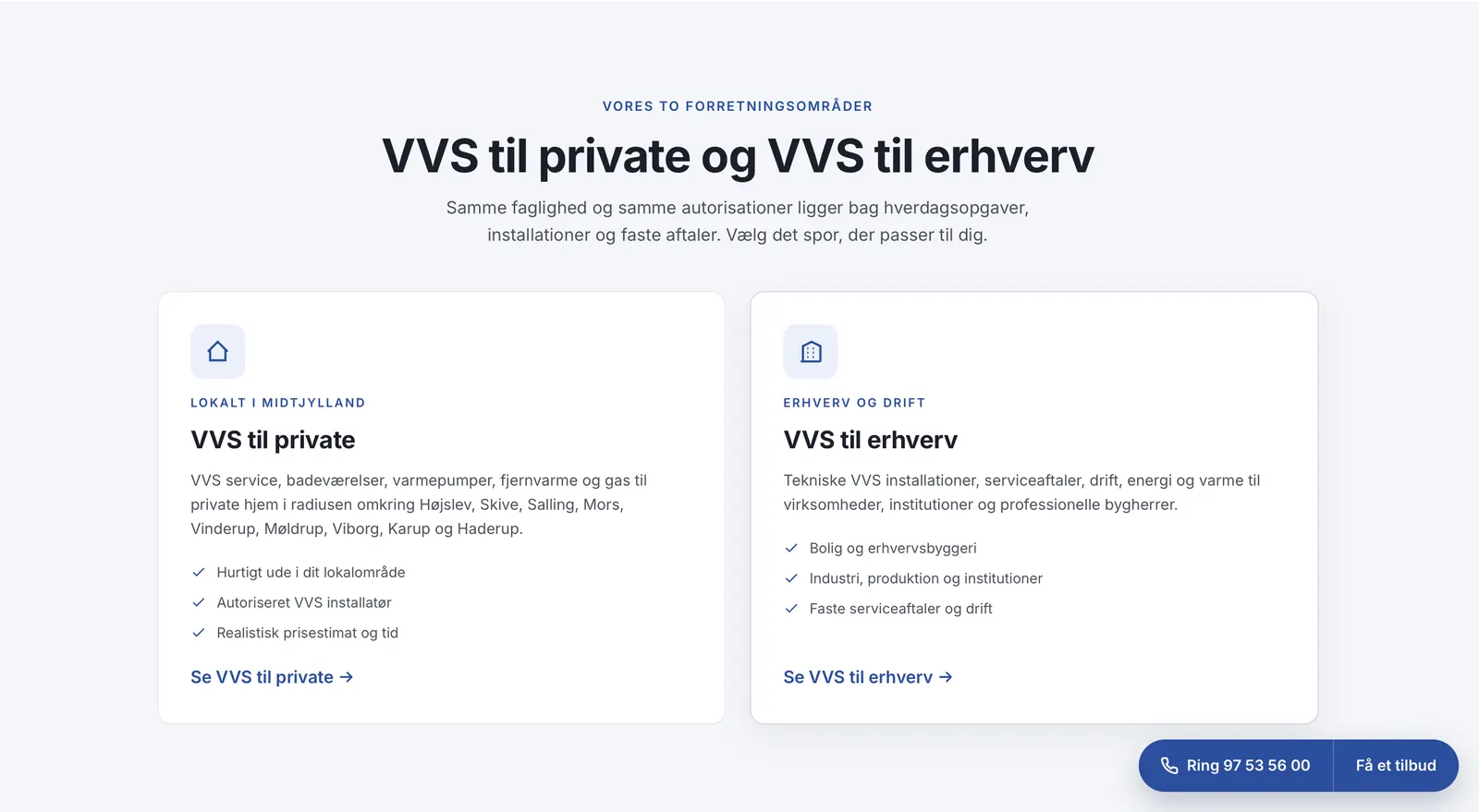 Skærmbillede af Børge Hansen A/S VVSs website