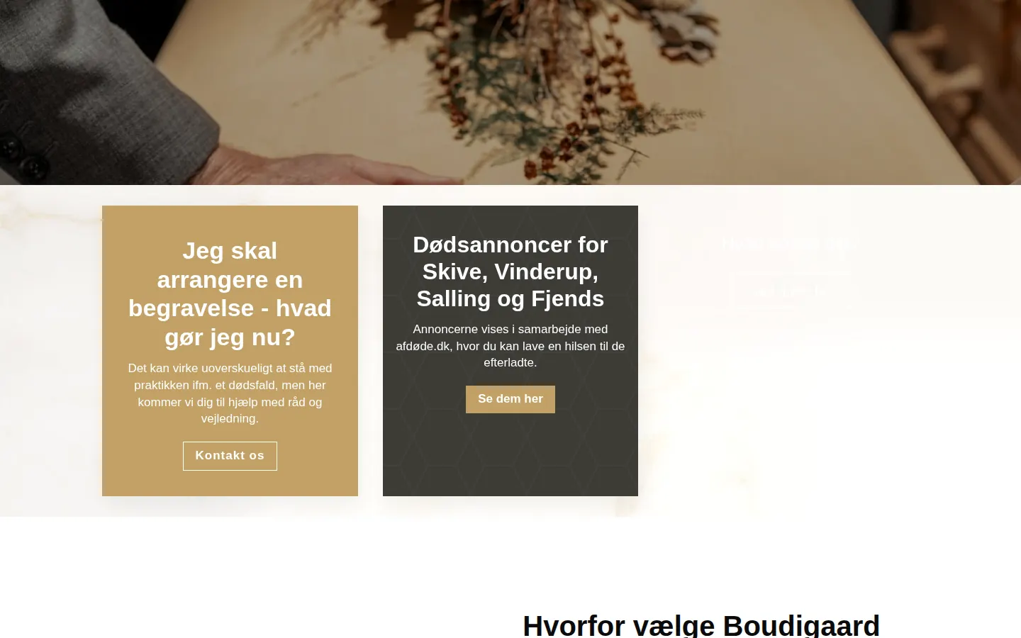 Skærmbillede af Boudigaard Begravelses website
