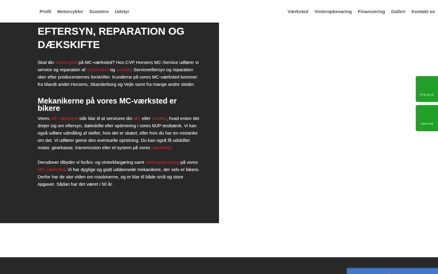 Skærmbillede af CVP Horsens MCs website