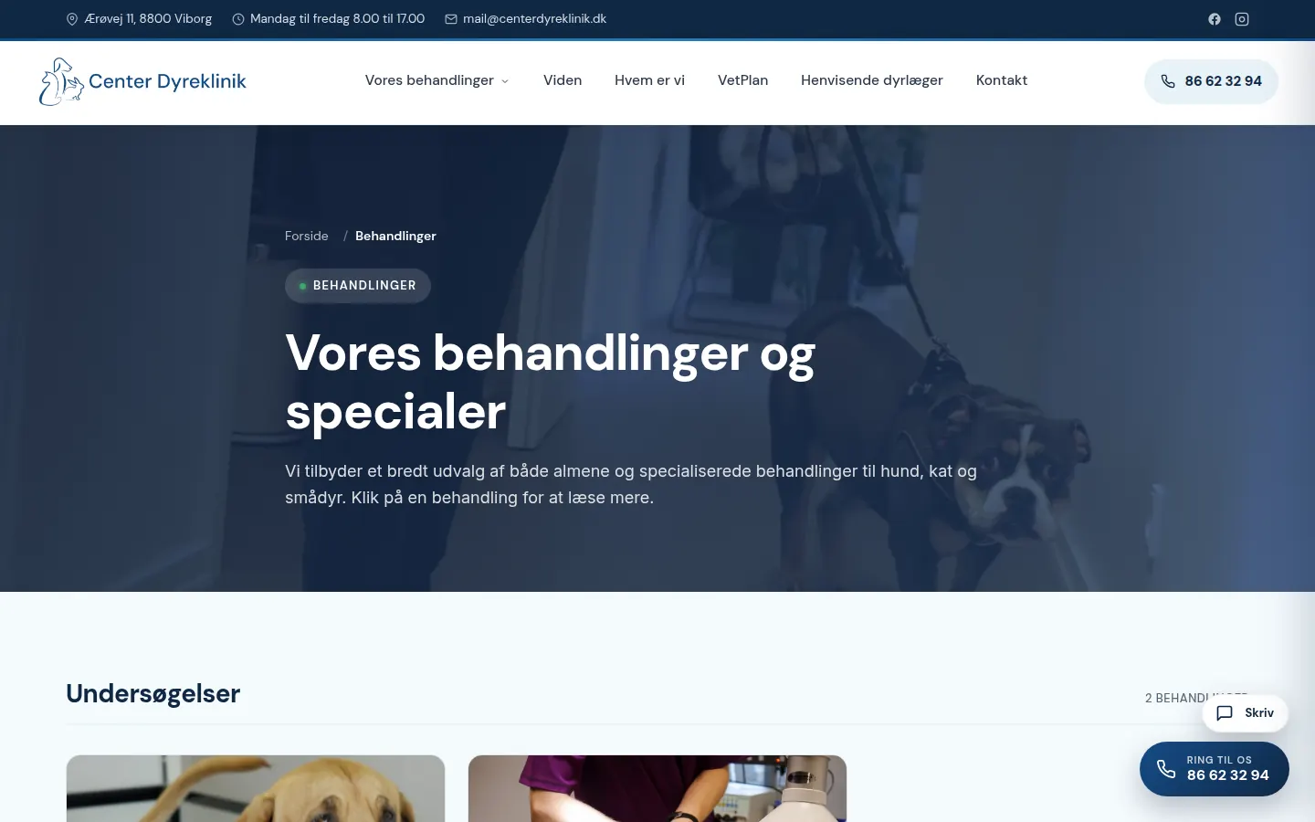 Skærmbillede af Center Dyreklinik Viborgs website