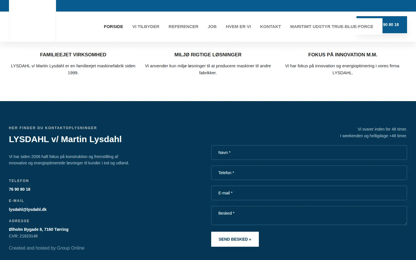 Skærmbillede af Lysdahl-Simonsens website