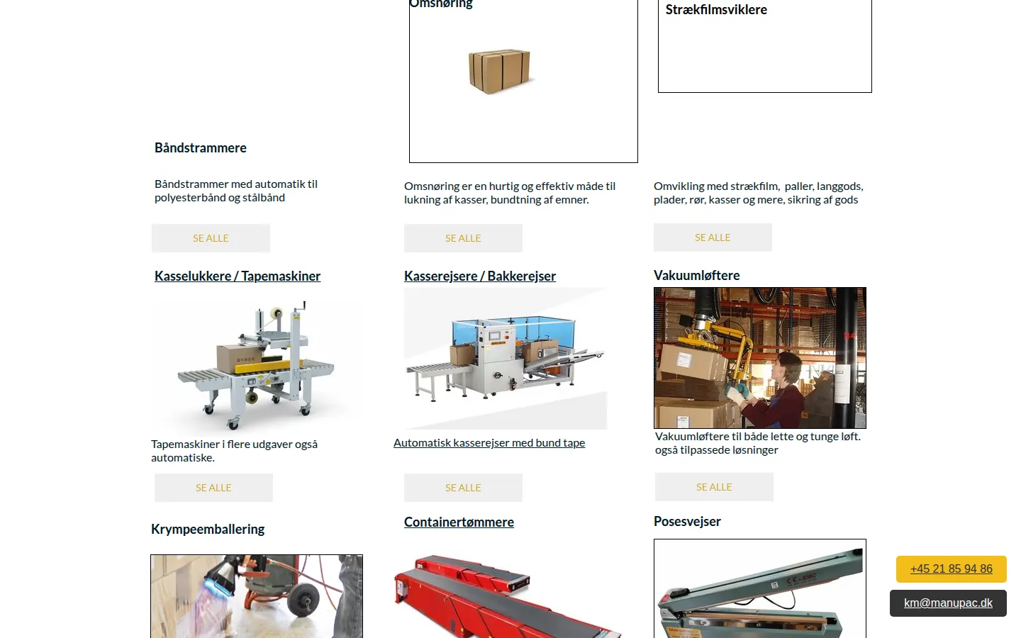 Skærmbillede af Manupacs website