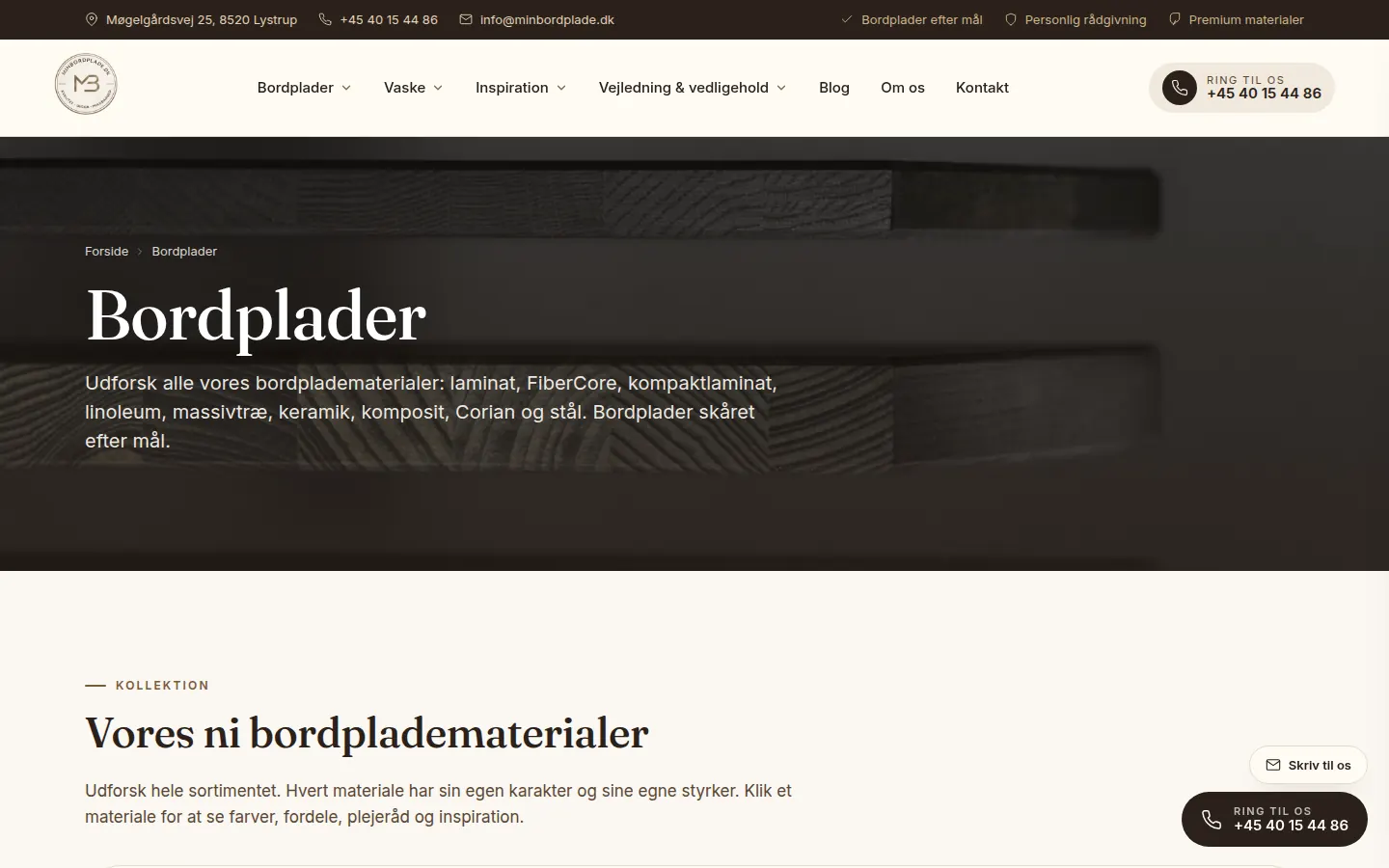 Skærmbillede af Min Bordplades website