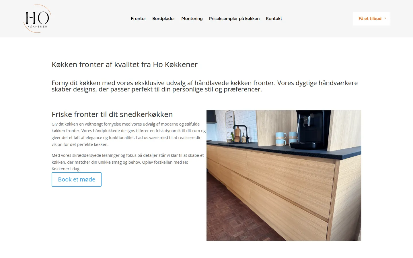Skærmbillede af HO-Køkkeners website