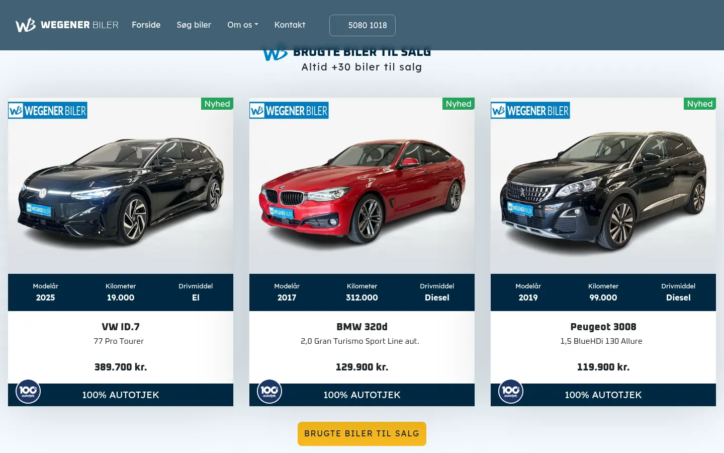 Skærmbillede af Wegener Bilers website