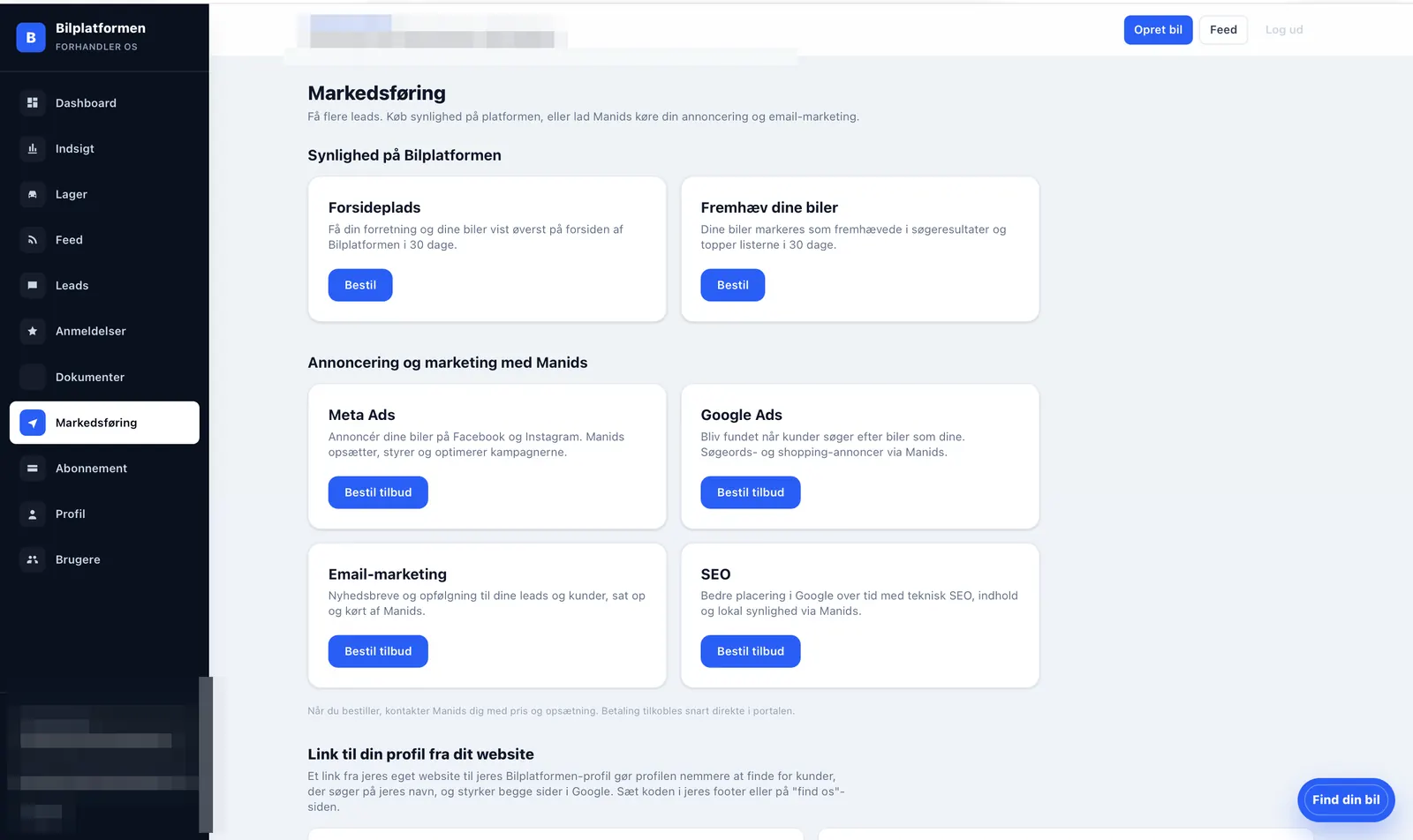 Markedsføringsmodul hvor annoncering og e-mail bestilles direkte i portalen