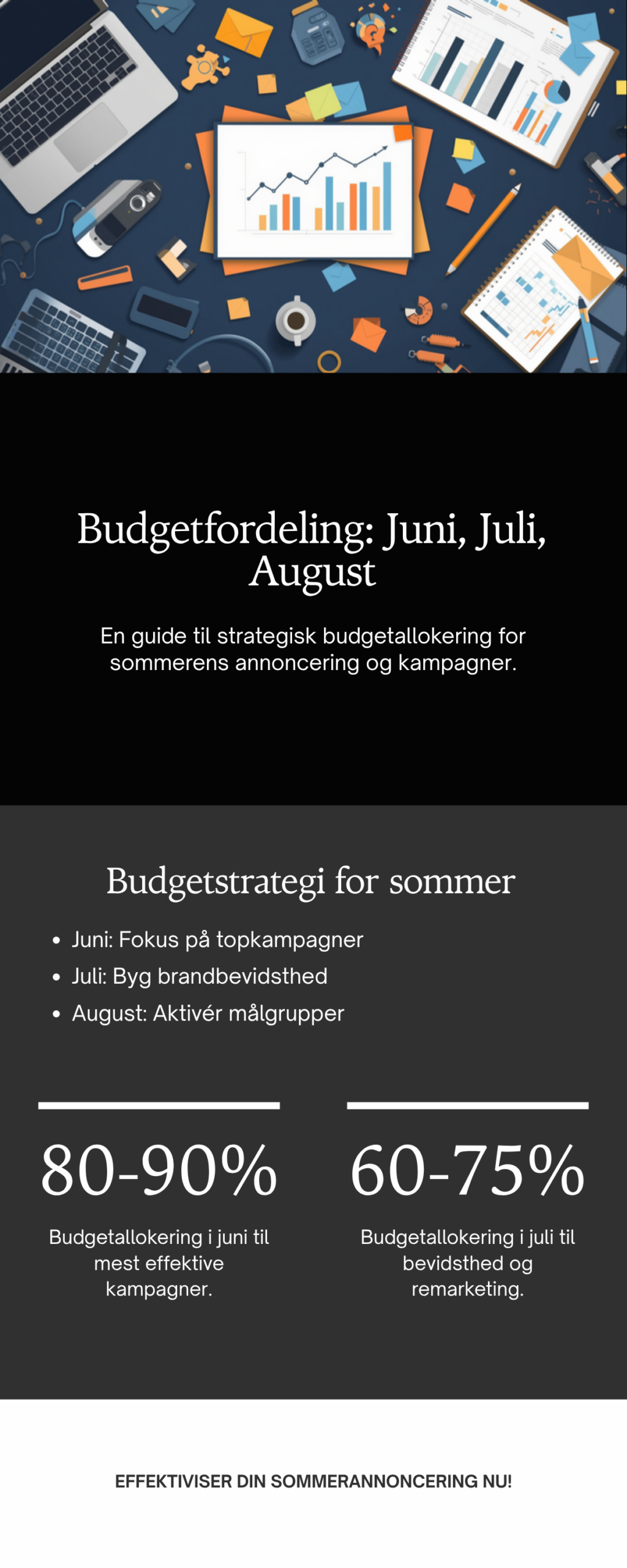 Infographic: Budgetfordeling for annoncering i juni, juli og august