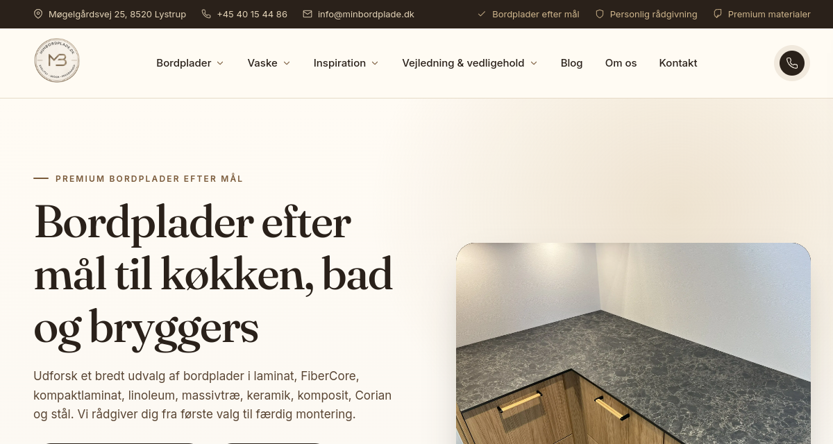 Skærmbillede af minbordplade.dk, forsiden