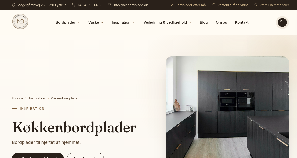 Skærmbillede af minbordplade.dk, inspiration